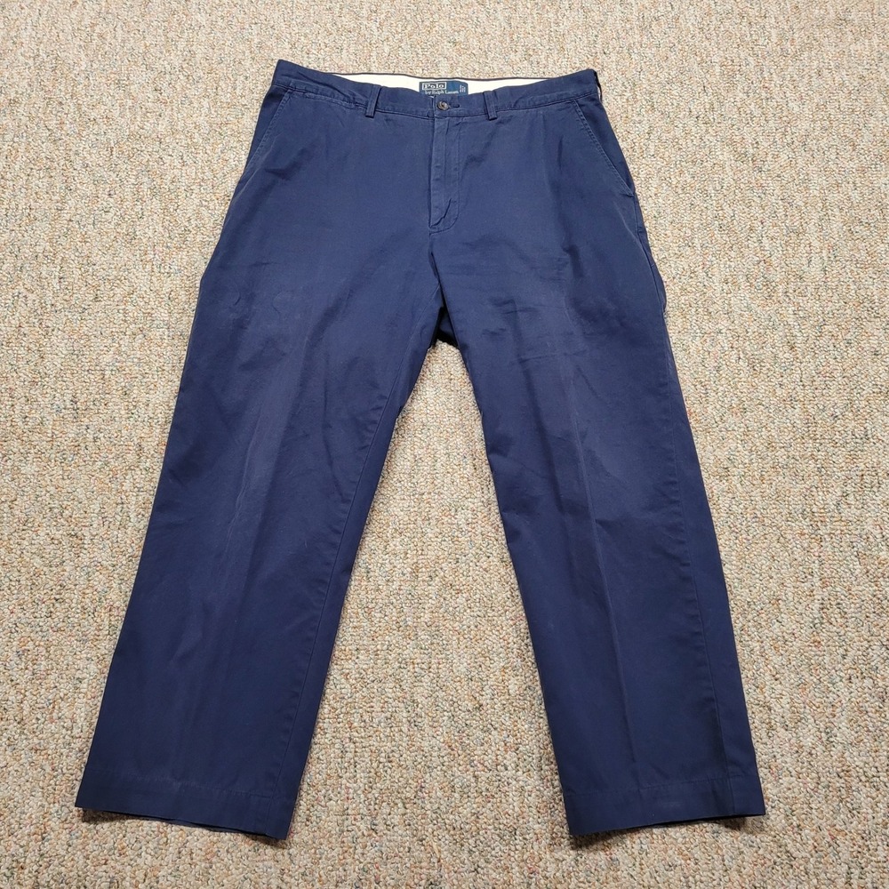 Polo Ralph Lauren Chino Pants Mens 34x26 Cropped Blue Cotton Straight Leg Khakis